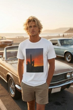 Desert Cactus Sunset T-Shirt, White