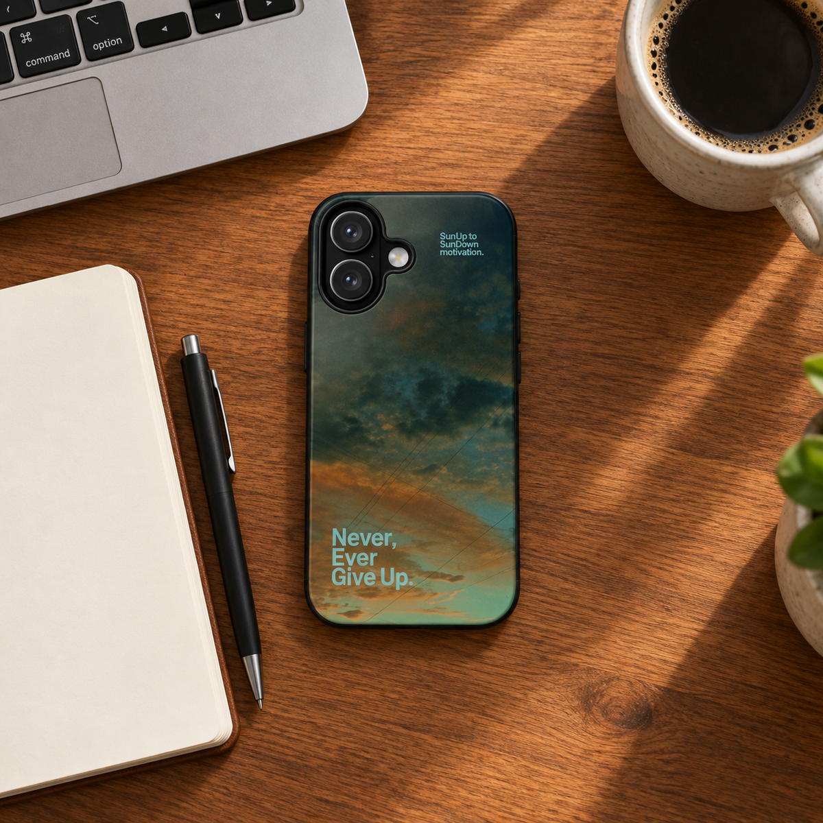 Never Give Up — Uganda Sky iPhone 17 Case
